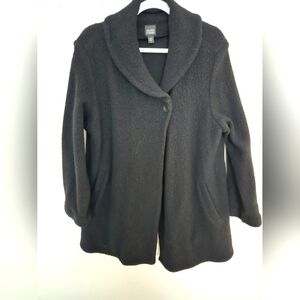 Eileen Fisher Black wool blend single button winter coat | size large